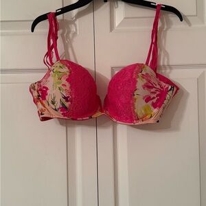Cacique Floral Lace Balconette Bra in Hot Pink with Convertible Straps
